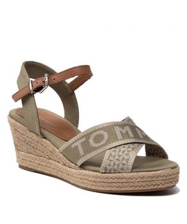 SANDALIAS DE CUÑA BAJA TOMMY WEBBING VERDE CAQUI