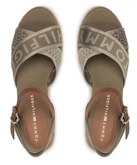 SANDALIAS DE CUÑA BAJA TOMMY WEBBING VERDE CAQUI