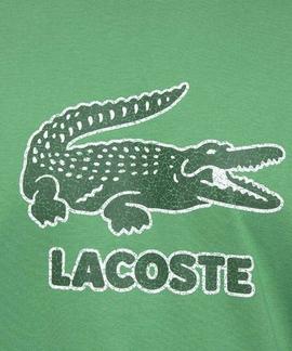 CAMISETA LACOSTE VERDE CON LOGO CRAQUELADO