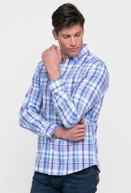 CAMISA DE HOMBRE TARTAN CELESTE