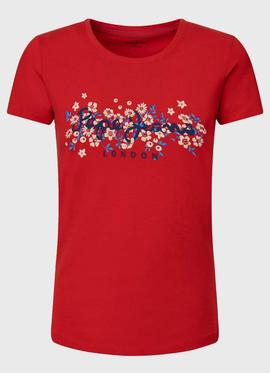 CAMISETA LOGO Y FLORES BEGO ROJA