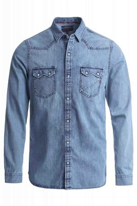 CAMISA VAQUERA SLIM FIT EN DENIM S-REPEL AZUL CLARO