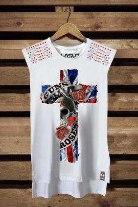 CAMISETA DE MUJER OVERSIZE GUNS BLANCA