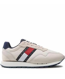 ZAPATILLAS DE RUNNING RETRO EN PIEL Y MALLA BEIGE