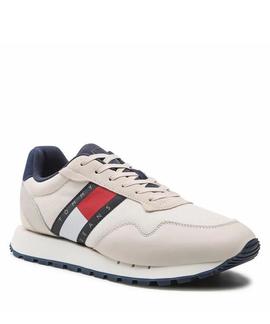 ZAPATILLAS DE RUNNING RETRO EN PIEL Y MALLA BEIGE