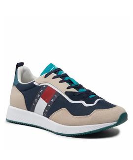 ZAPATILLAS DEPORTIVAS CON SUELA DENTADA BEIGE Y AZUL MARINO