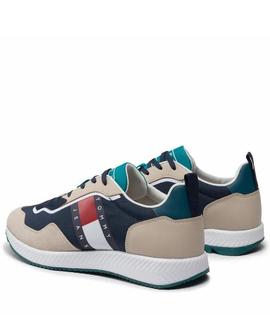 ZAPATILLAS DEPORTIVAS CON SUELA DENTADA BEIGE Y AZUL MARINO