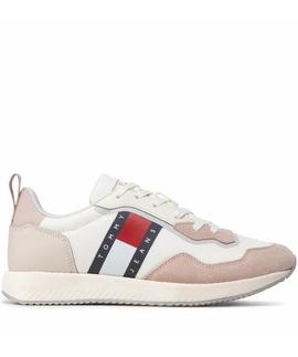 ZAPATILLAS DEPORTIVAS CON SUELA DENTADA BLANCO, BEIGE Y ROSA