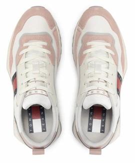 ZAPATILLAS DEPORTIVAS CON SUELA DENTADA BLANCO, BEIGE Y ROSA