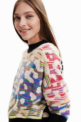 JERSEY FEBE DE EFECTO LEOPARDO CON RAYAS MULTICOLOR