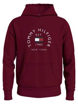 SUDADERA CON CAPUCHA HILFIGER ARCO DE BANDERA GRANATE