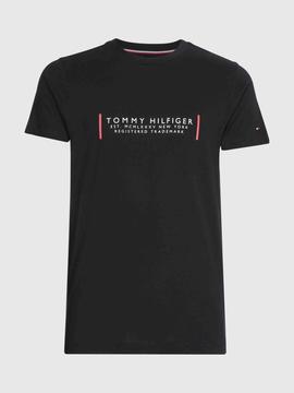 CAMISETA SLIM FIT TEXT BAR CORP NEGRA