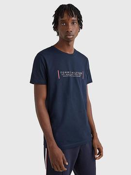 CAMISETA SLIM FIT TEXT BAR CORP AZUL MARINO