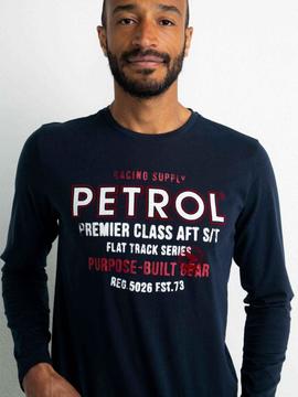 CAMISETA PETROL MANGA LARGA AZUL MARINO ESTAMPADA