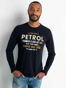 CAMISETA PETROL MANGA LARGA NEGRA ESTAMPADA