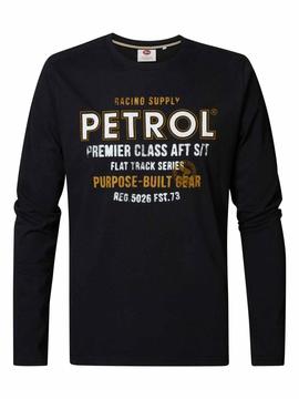 CAMISETA PETROL MANGA LARGA NEGRA ESTAMPADA