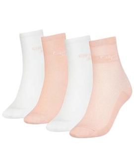 ONE SIZE CK WOMEN SHORT SOCK 4P TIN GIFTBOX PINK COMBO