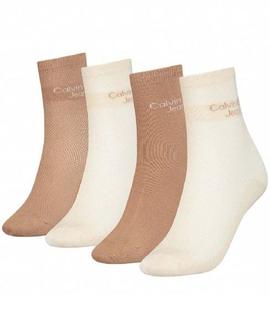 ONE SIZE CK WOMEN SHORT SOCK 4P TIN GIFTBOX CAMEL COMBO