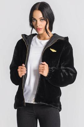 CHAQUETA POLAR CON CAPUCHA QUEENS SHERPA NEGRA