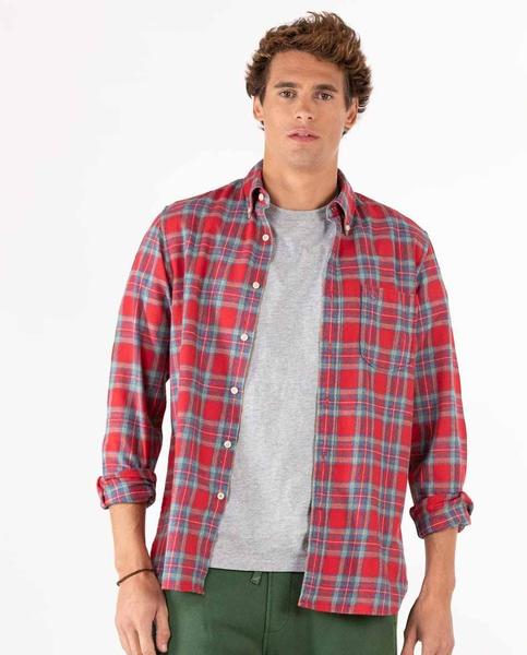 Camisa franela a cuadros de manga larga para hombre blanco y azul