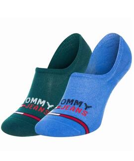 PIMKIES UNISEX TOMMY JEANS NO SHOW 2 PACK AZUL Y VERDE