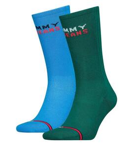 CALCETINES ALTOS UNISEX TOMMY JEANS 2 PACK AZUL Y VERDE