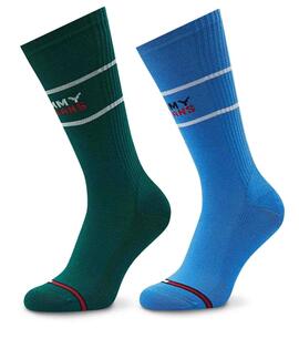 CALCETINES ALTOS UNISEX TOMMY JEANS 2 PACK AZUL Y VERDE