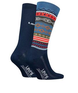 CALCETINES ALTOS LEVI'S® REGULAR CUT FAIR ISLE 2 PACK AZUL