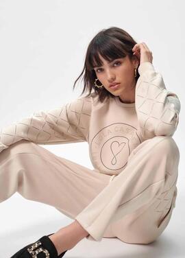SUDADERA DETALLE LOGO STRASS MARFIL