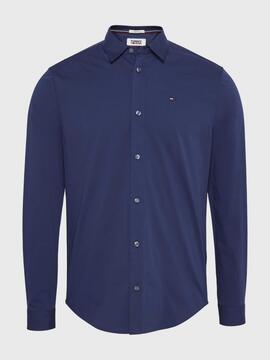 CAMISA ELÁSTICA SLIM FIT POPELÍN AZUL MARINO