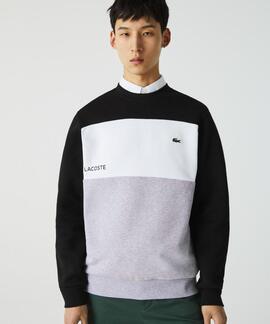 SUDADERA LACOSTE REGULAR FIT COLORBLOCK GRIS