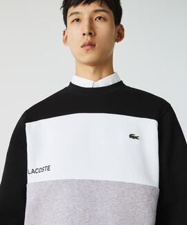 SUDADERA LACOSTE REGULAR FIT COLORBLOCK GRIS