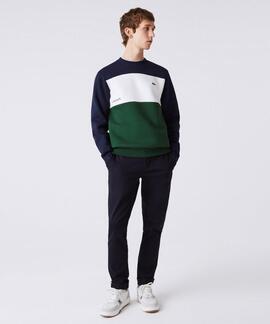 SUDADERA LACOSTE REGULAR FIT COLORBLOCK VERDE