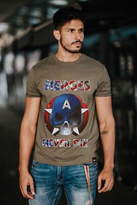 CAMISETA DE HOMBRE NEVERDIE VERDE CAQUI