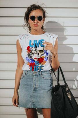 CAMISETA DE MUJER OVERSIZE LIFE BLANCA