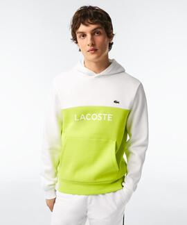 SUDADERA LACOSTE REGULAR FIT COLOR BLOCK BLANCO Y VERDE LIMA