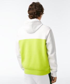 SUDADERA LACOSTE REGULAR FIT COLOR BLOCK BLANCO Y VERDE LIMA