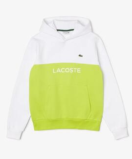 SUDADERA LACOSTE REGULAR FIT COLOR BLOCK BLANCO Y VERDE LIMA