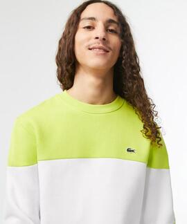 SUDADERA LACOSTE REGULAR FIT BLANCO Y LIMA