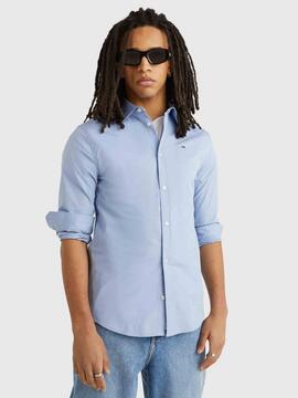 CAMISA ELÁSTICA SLIM FIT POPELÍN AZUL