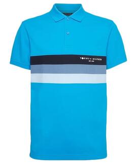 POLO CHEST COLOURBLOCK SLIM FIT AZUL