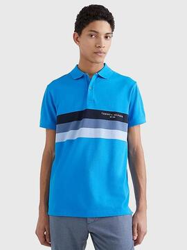 POLO CHEST COLOURBLOCK SLIM FIT AZUL