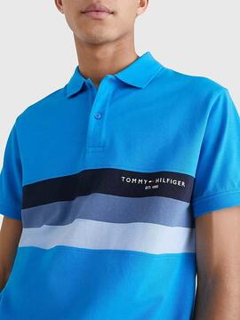 POLO CHEST COLOURBLOCK SLIM FIT AZUL