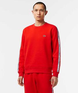 SUDADERA LACOSTE REGULAR FIT ROJA CON CINTA DEPORTIVA