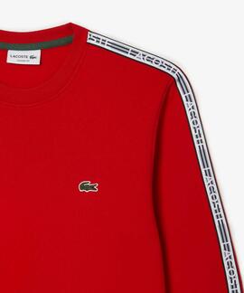 SUDADERA LACOSTE REGULAR FIT ROJA CON CINTA DEPORTIVA