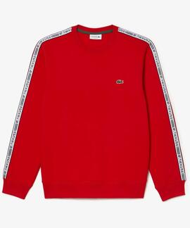 SUDADERA LACOSTE REGULAR FIT ROJA CON CINTA DEPORTIVA