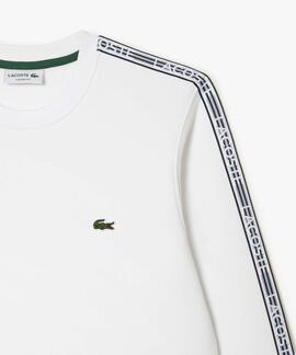 SUDADERA LACOSTE REGULAR FIT BLANCA CON CINTA DEPORTIVA