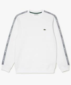 SUDADERA LACOSTE REGULAR FIT BLANCA CON CINTA DEPORTIVA