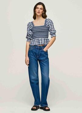 TOP BLUMA CROPPED FIT ESTAMPADO EN CUADROS AZULES