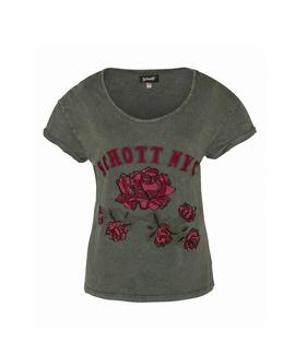 TEE SHIRT BRODE ROSES SCHOTT ARMY KHAKI